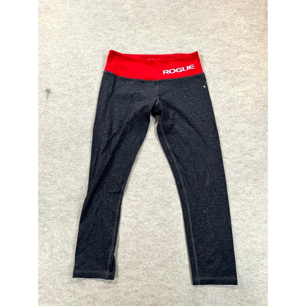 Rogue Crop Leggings Womens Medium Red Gray Logo Stretch Low Rise Workout Yoga